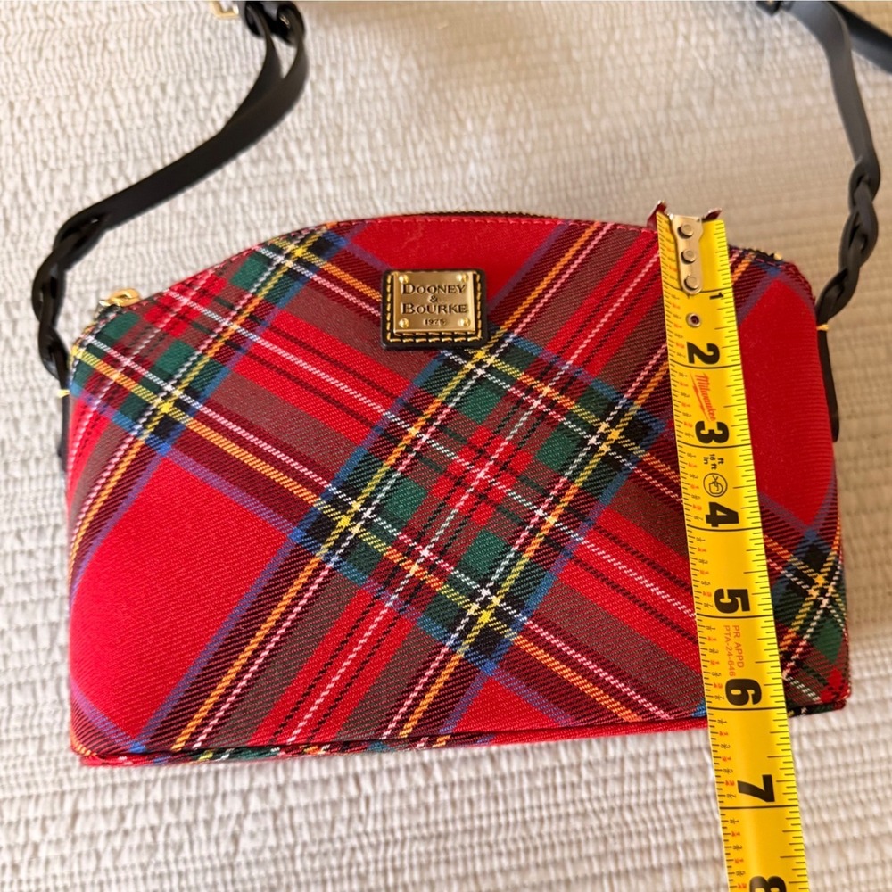 Dooney & Bourke Red Tartan Plaid Crossbody Bag Black Leather Trim Braided Strap - Picture 5 of 11